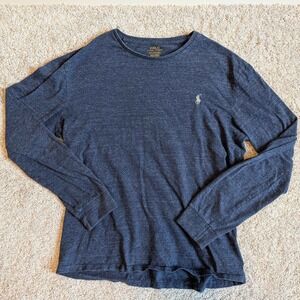 Polo Ralph Lauren Long Sleeve T-Shirt Mens M Navy Blue Heathered Crew Neck Pony